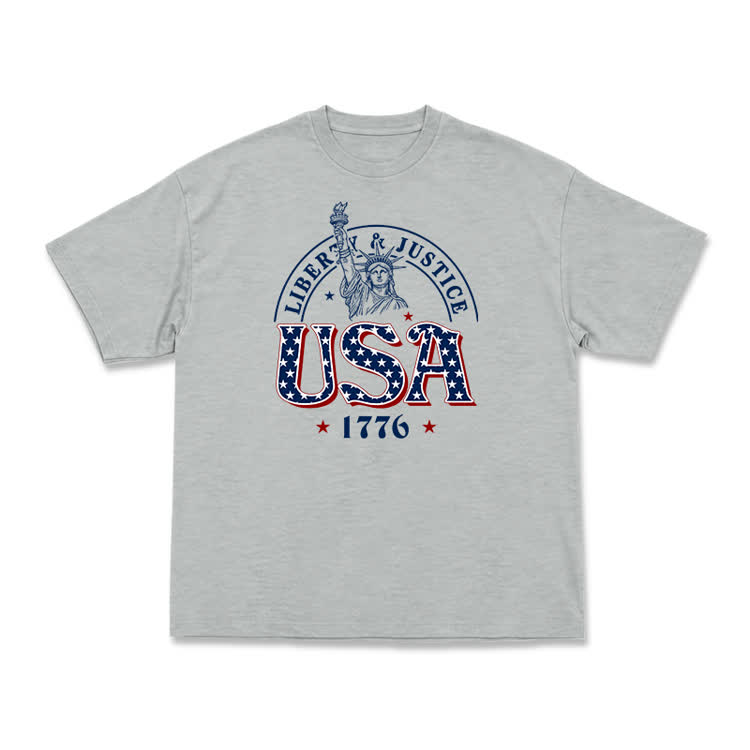 Liberty and Justice USA 1776 Patriotic Graphic T-Shirt - Grey - US16-18(2XL) - image 14