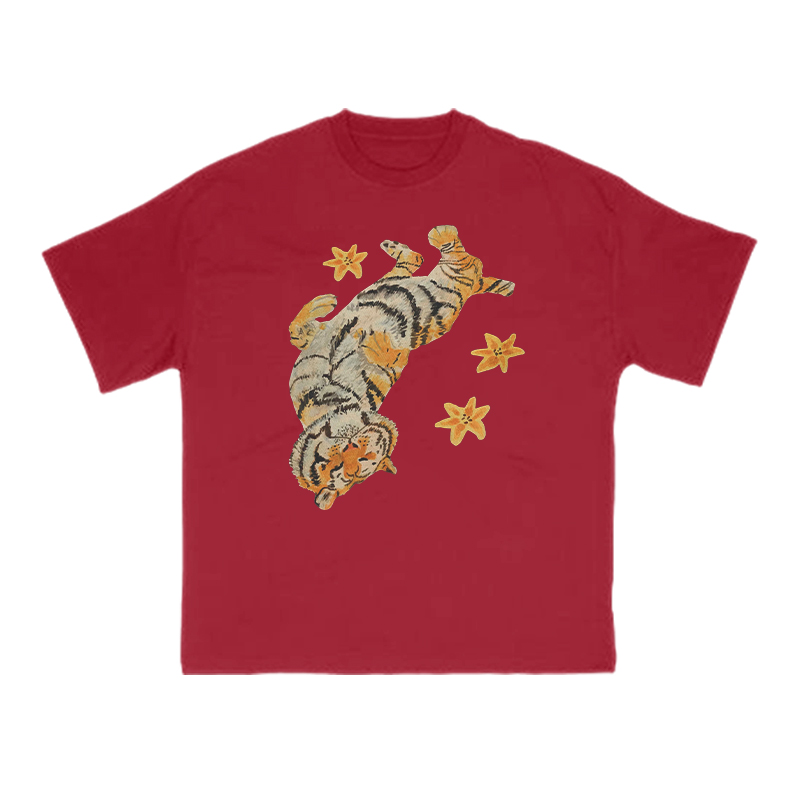 Lazy tiger Print T-shirt - Red - US16-18(2XL) - image 12
