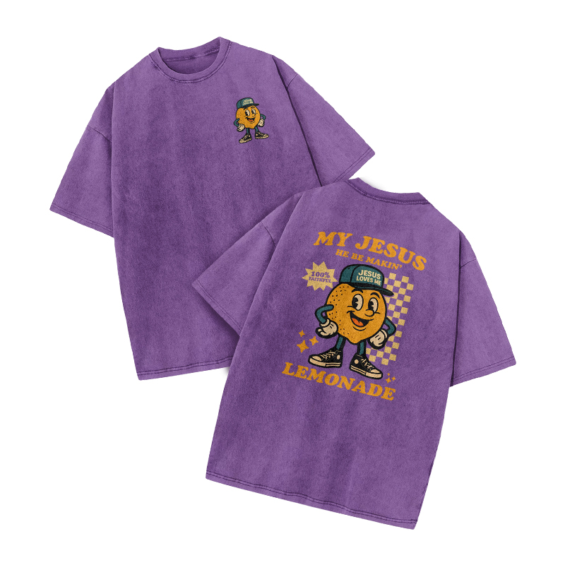 My Jesus He Be Makin' Lemonade Print Acid Washed T-shirt - Purple - US20-22(3XL) - image 9