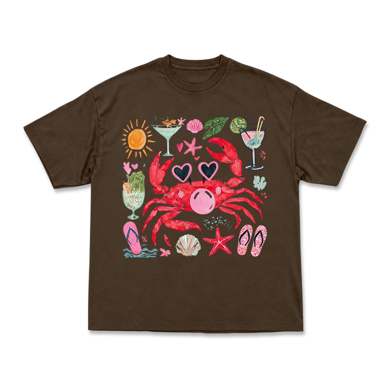 Coastal Crab Watercolor Graphic T-Shirt - Coffee - US16-18(2XL) - image 6