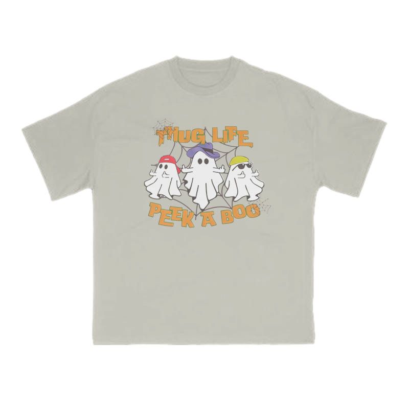 Unisex 100% Cotton Thug Life Peek A Boo Halloween Print T-shirt - Warm Grey - US16-18(2XL) - image 4