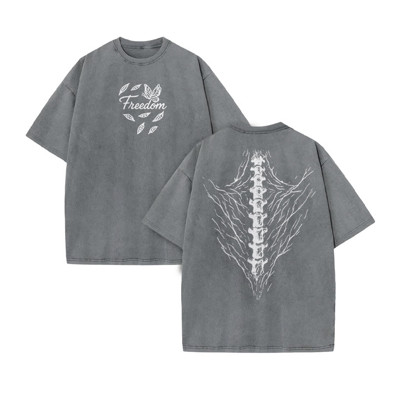 Unisex Freedom Print Acid Washed T-shirt - Grey - US20-22(3XL) - image 5