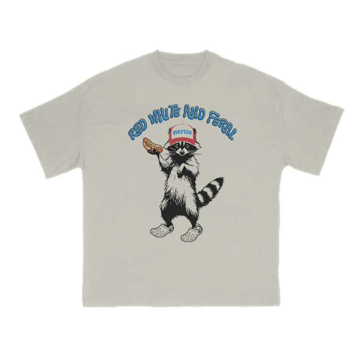 Red White And Feral Print T-shirt - Warm Grey - US16-18(2XL) - image 4