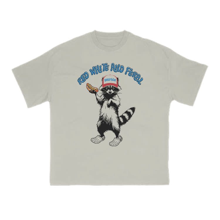 Red White And Feral Print T-shirt - Warm Grey - US16-18(2XL) - image 4