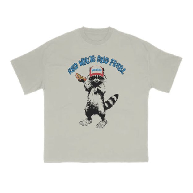 Red White And Feral Print T-shirt - Warm Grey - US16-18(2XL) - image 4