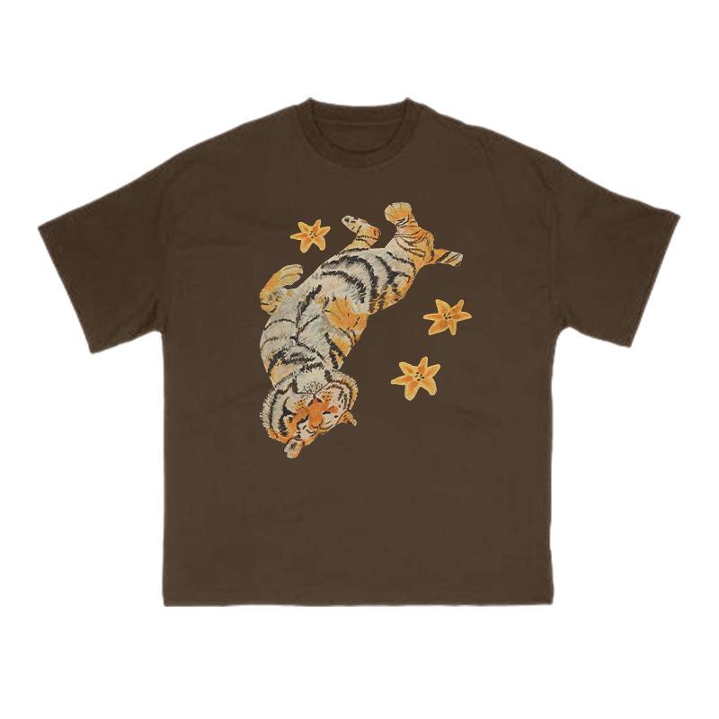 Lazy tiger Print T-shirt - Coffee - US16-18(2XL) - image 6