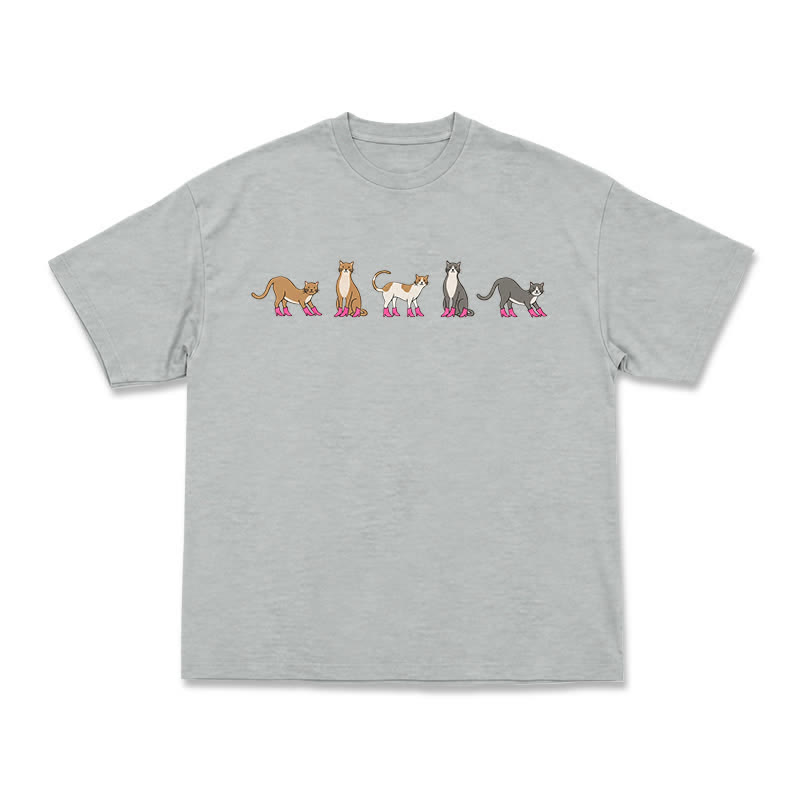 Minimal Graphic Cat Row Boxy Short Sleeve Everyday T-Shirt - Grey - US16-18(2XL) - image 3