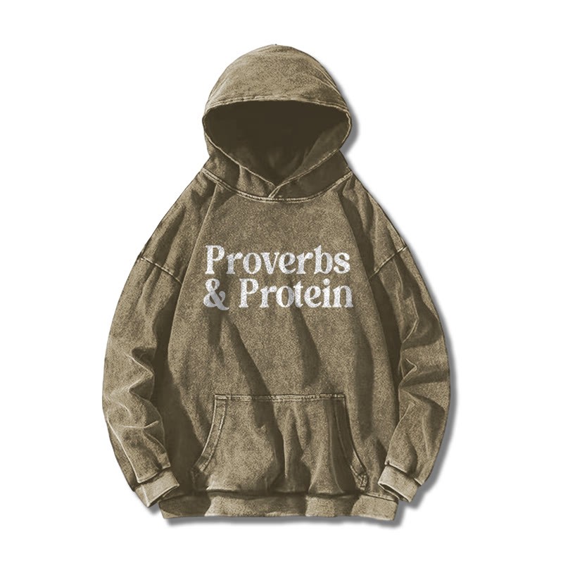 Proverbs & Protein Printed Washed Hoodie  - Khaki - US16-18(2XL) - image 5
