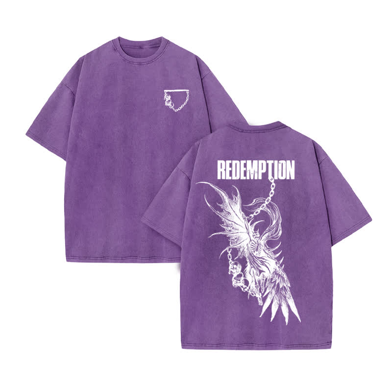 Unisex Redemption Print Acid Washed T-shirt - Purple - US20-22(3XL) - image 9