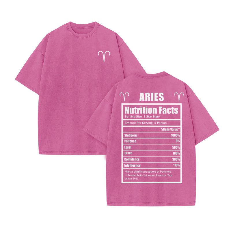 Aries Nutrition Facts Print Acid Washed T-shirt - Pink - US20-22(3XL) - image 8