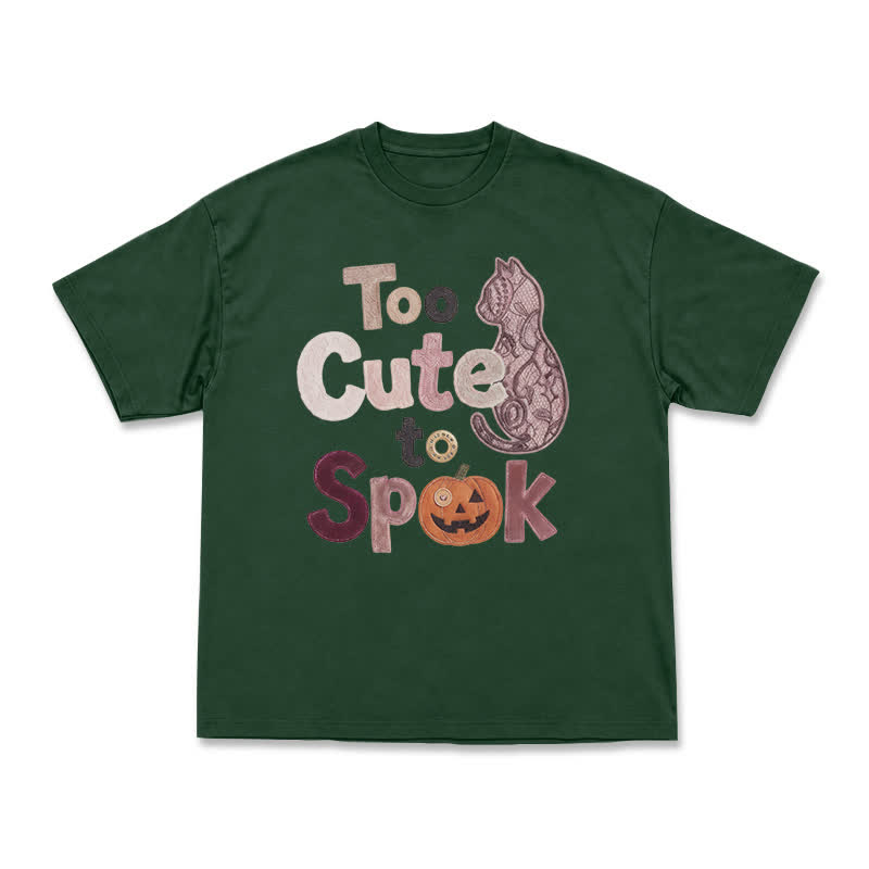 Playful Halloween Cat Silhouette Boxy Crewneck T-Shirt - Green - US16-18(2XL) - image 8