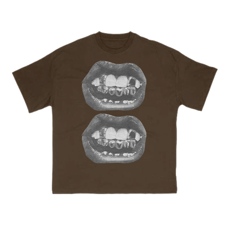 Unisex 100% Cotton Metal Teeth Print T-shirt - Coffee - US16-18(2XL) - image 6