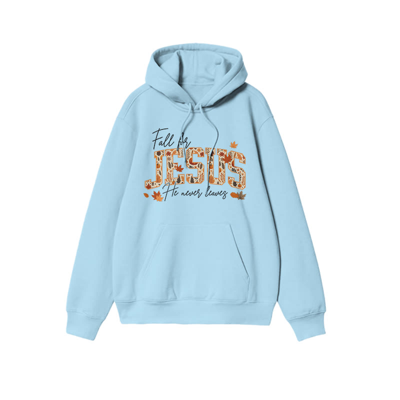 Unisex Fall For Jesus He Never Leaves Print Hoodie - Blue - US16-18(2XL) - image 8