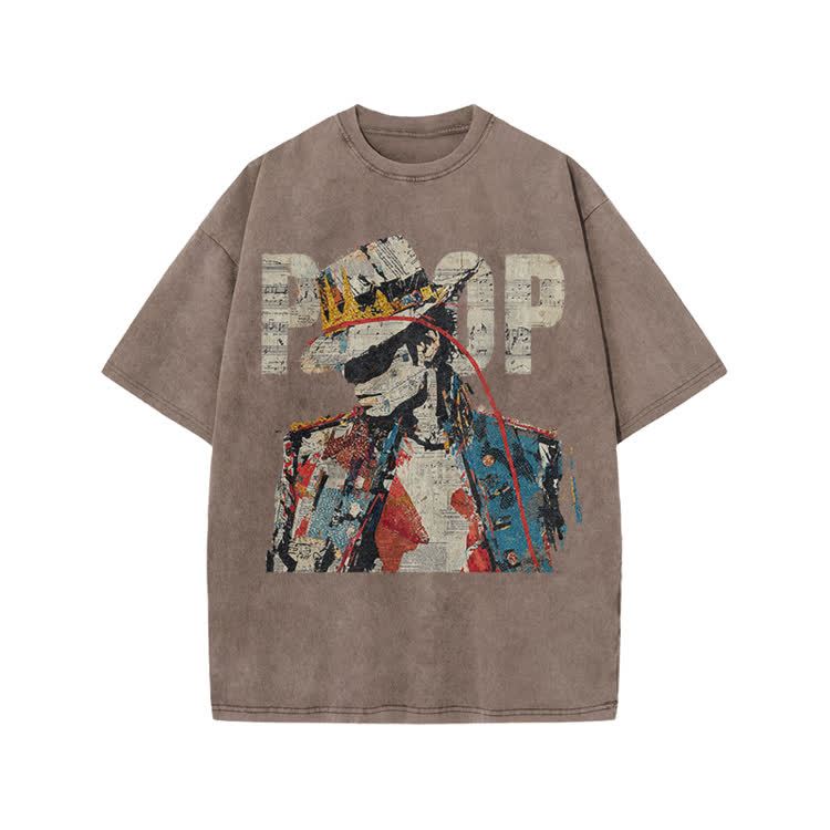 Vintage Art Crown Figure Graphic  Print Acid Washed T-Shirt - Coffee - US20-22(3XL) - image 3