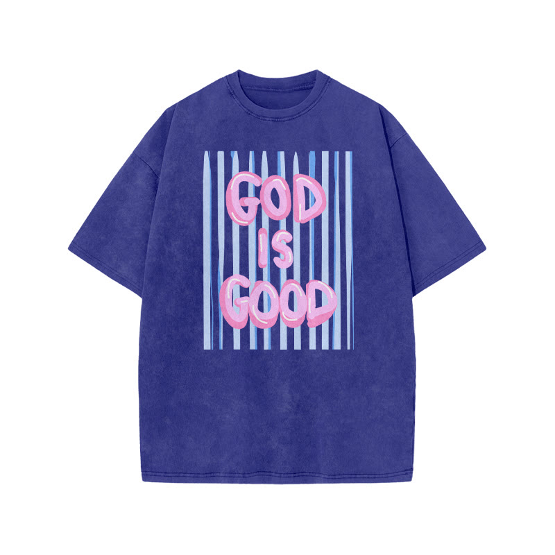 God Is God Oil Painting Print Acid Washed T-shirt - Blue - US20-22(3XL) - image 7
