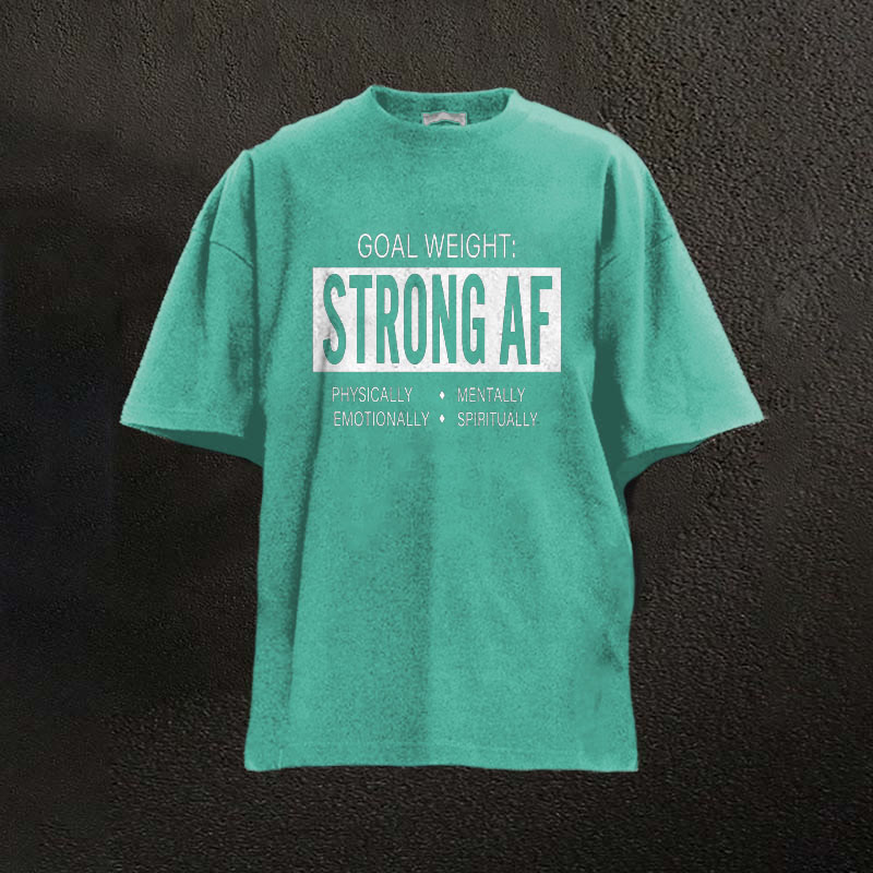 100% Cotton Goal Weight Strong AF Printed Washed Gym T-shirt - Green - 2XL - image 5