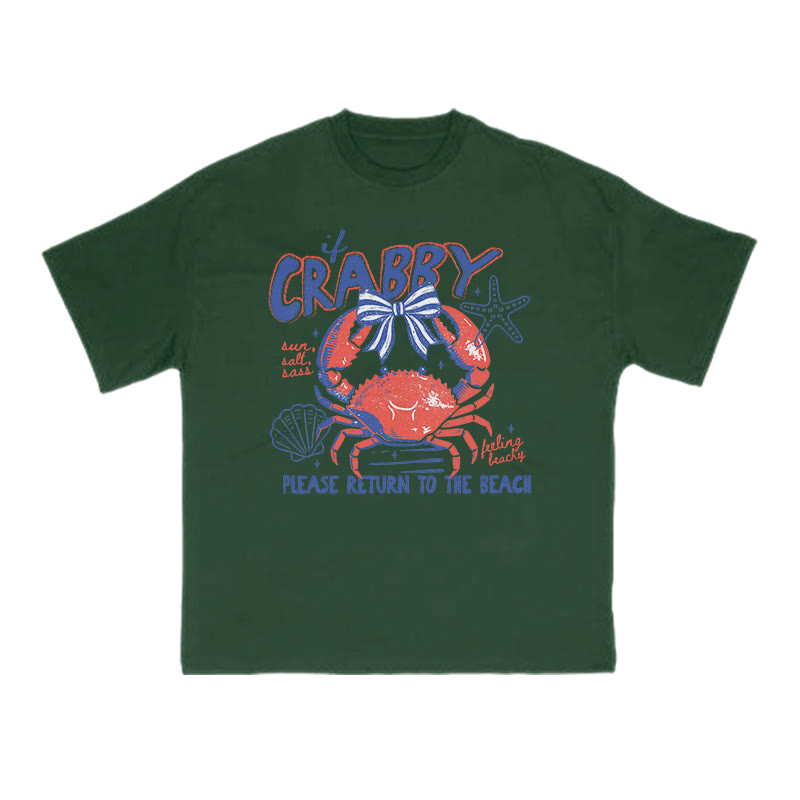 If Crabby Please Return To The Beach Print T-shirt - Green - US16-18(2XL) - image 10