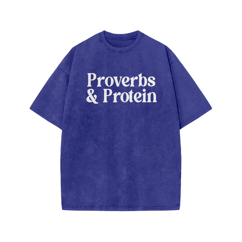 Proverbs & Protein Print Acid Washed T-shirt - Blue - US20-22(3XL) - image 8