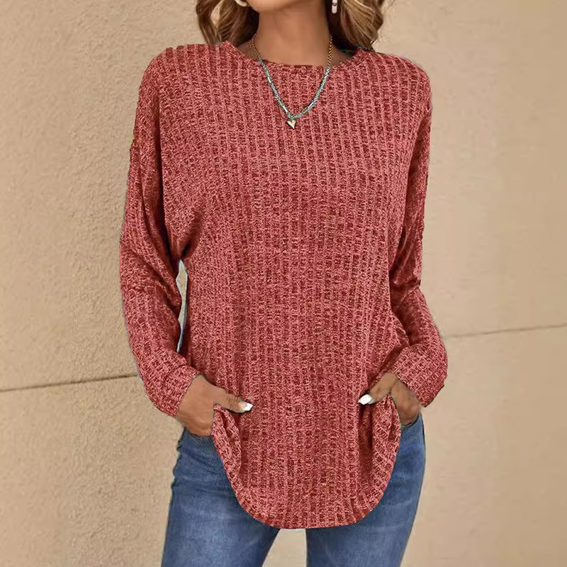 Casual Long-sleeved Knitted Crew Neck T-shirt - Rose - 5XL - image 4