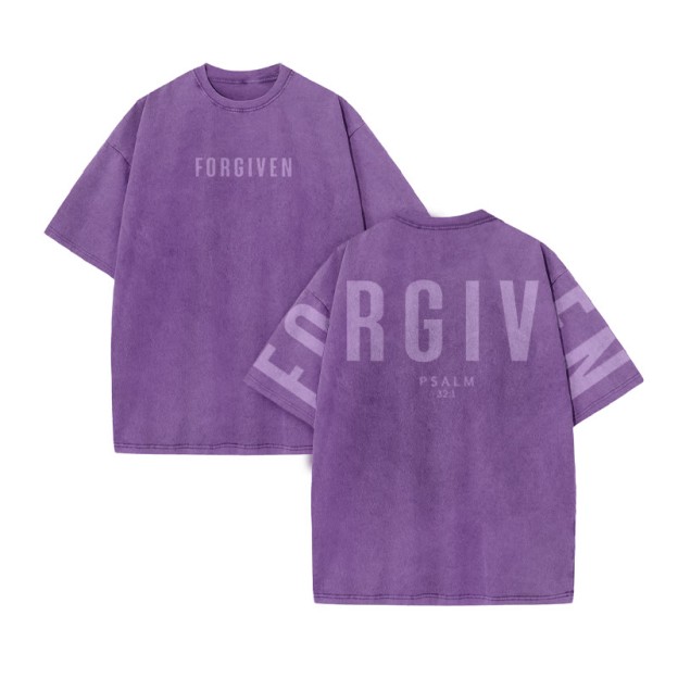 Unisex Forgiven Psalm 32:1 Print Acid Washed T-shirt - Purple - US20-22(3XL) - image 7