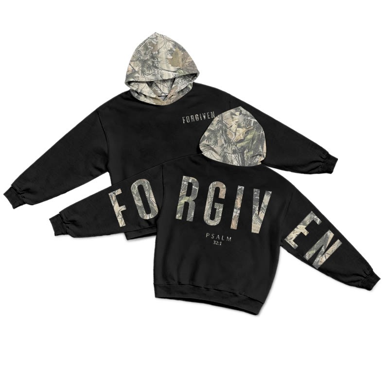 Forgiven Psalm 32:1 Dead Leaves Camouflage Print Hoodie - Black - US28-30(4XL) - image 14