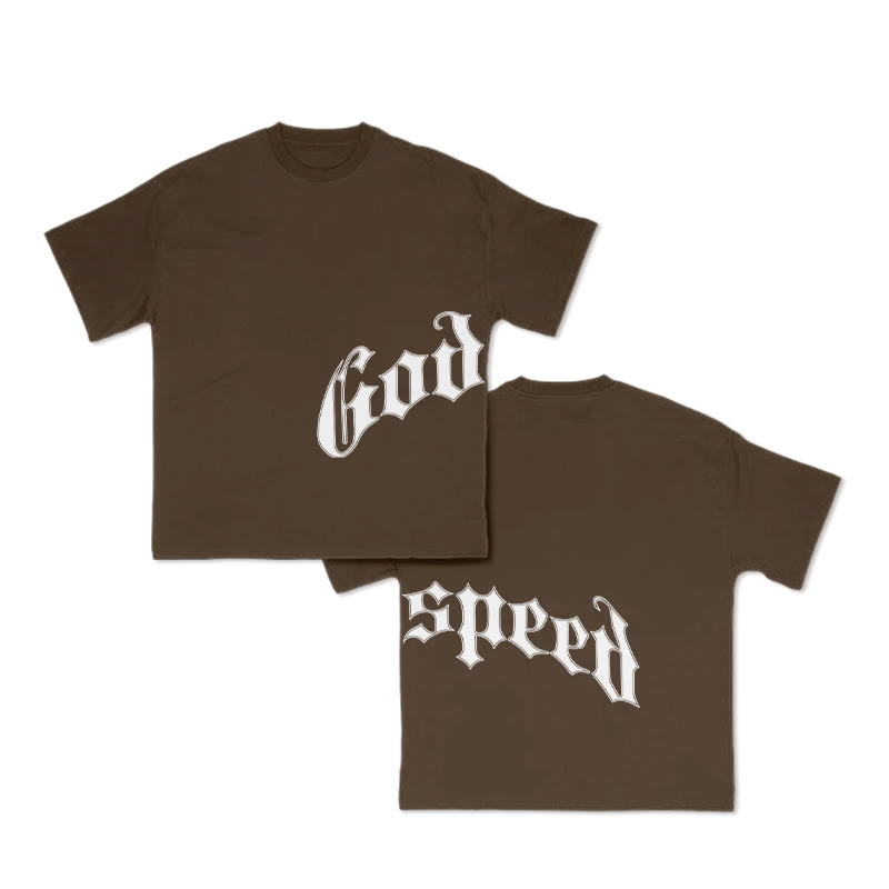 Unisex God Speed Print T-shirt - Coffee - US16-18(2XL) - image 6