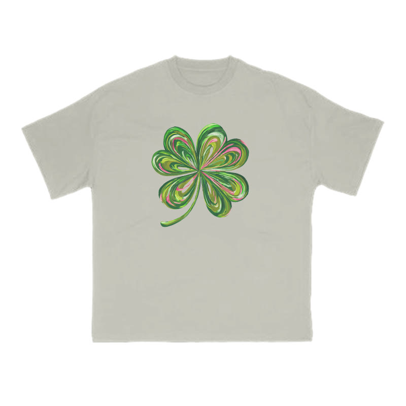 Graffiti Four-leaf Clover St. Patrick's Day Print T-shirt - Warm Grey - US16-18(2XL) - image 5