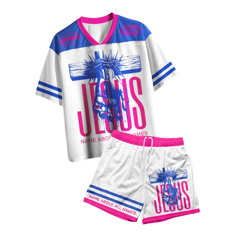Jesus Name Above All Names Print Mesh T-shirt Set - White - 4XL - image 1