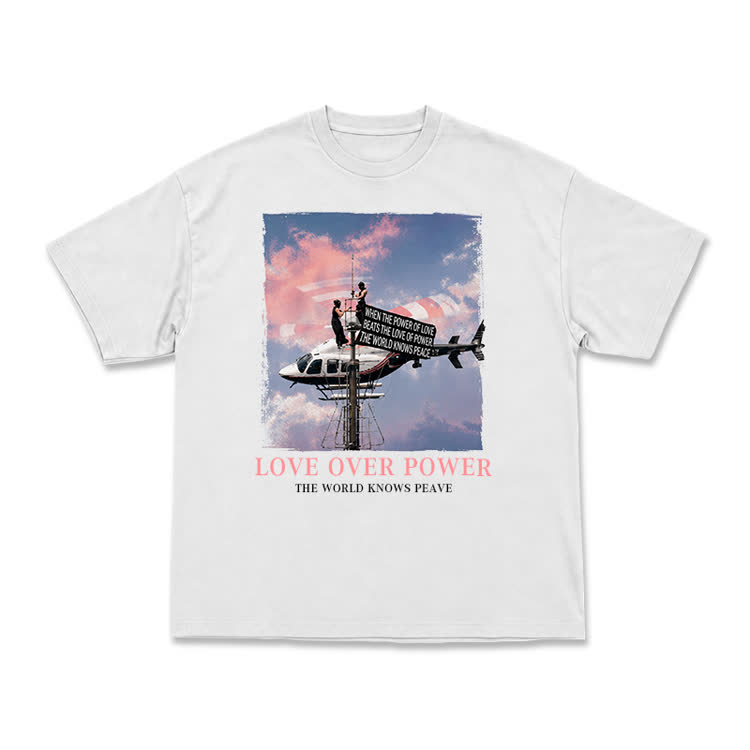 Unisex Love Over Power Statement Graphic T-Shirt - White - US16-18(2XL) - image 4