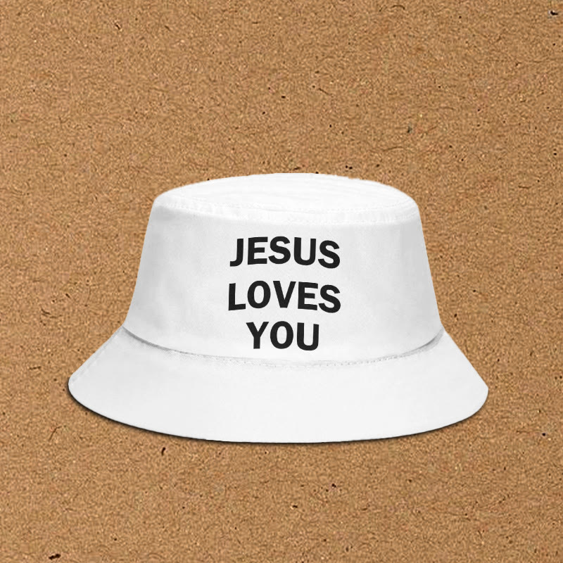 Jesus Loves You Print Bucket Hat - White - XL(62cm) - image 4