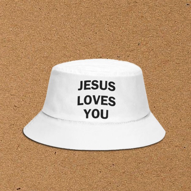 Jesus Loves You Print Bucket Hat - White - XL(62cm) - image 4