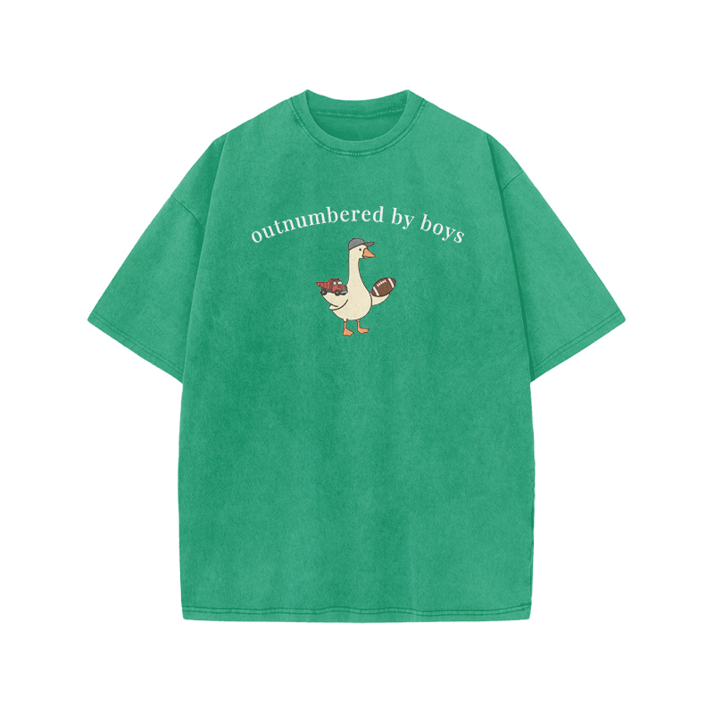 Outnumbered By Boys Print Acid Washed T-shirt - Green - US20-22(3XL) - image 8