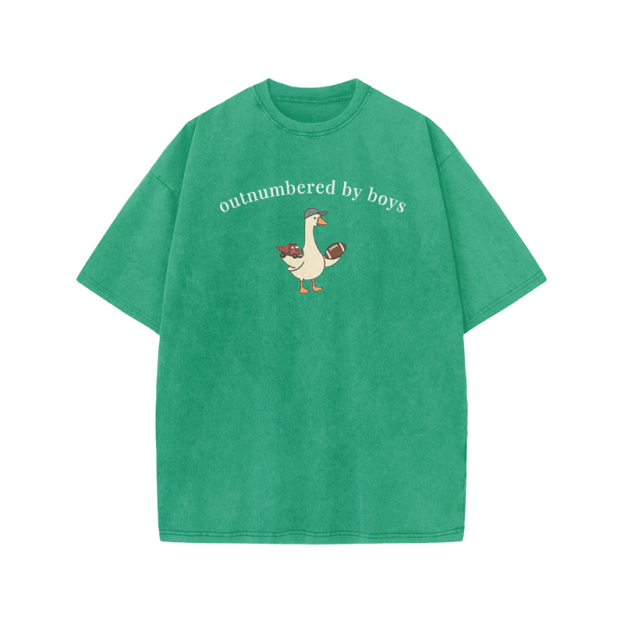 Outnumbered By Boys Print Acid Washed T-shirt - Green - US20-22(3XL) - image 8