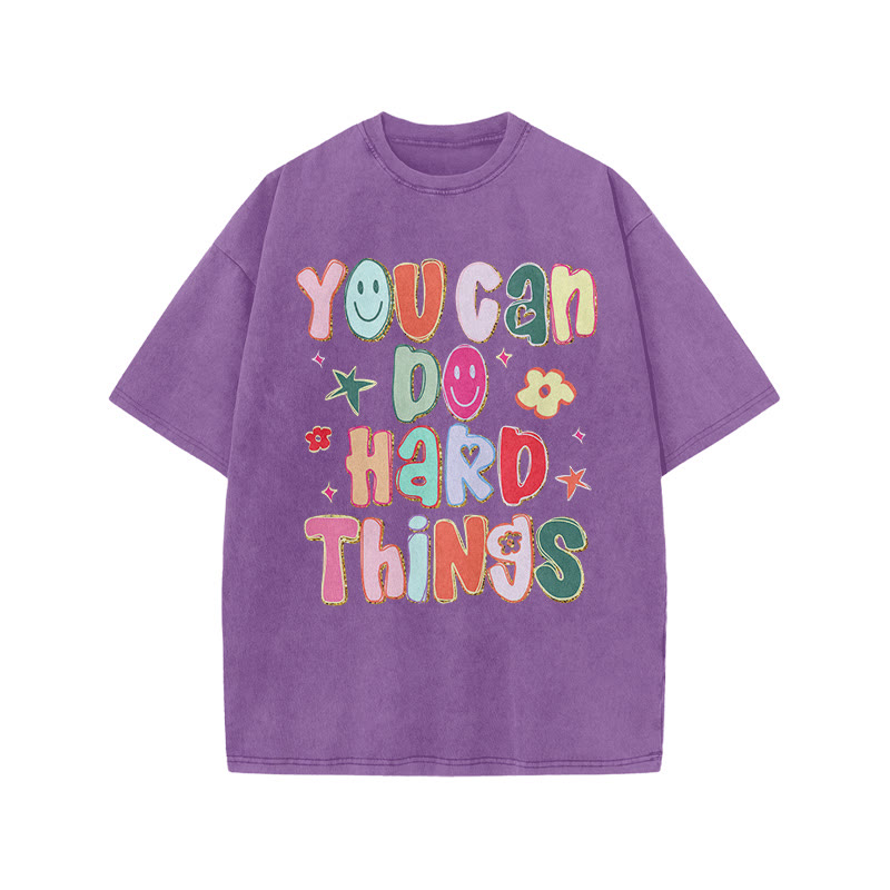 You Can Do Hard Things Print Acid Washed T-shirt - Purple - US20-22(3XL) - image 8