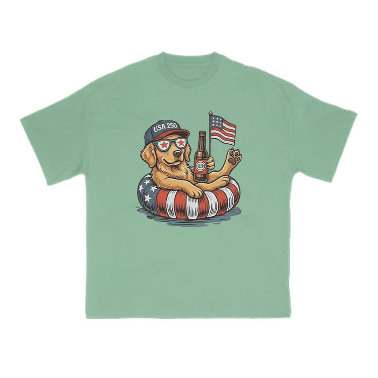 Vintage Patriotic Dog Graphic Crewneck T Shirt - Light Green - US16-18(2XL) - image 8
