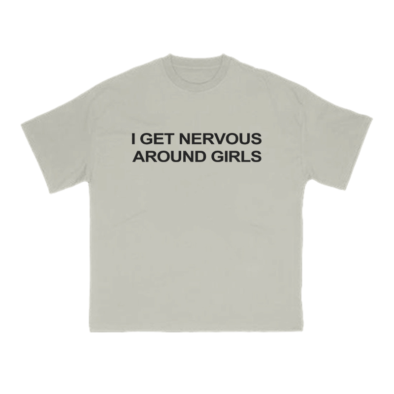 I GET NERVOUSAROUND GIRLS Print T-shirt - Warm Grey - US16-18(2XL) - image 4