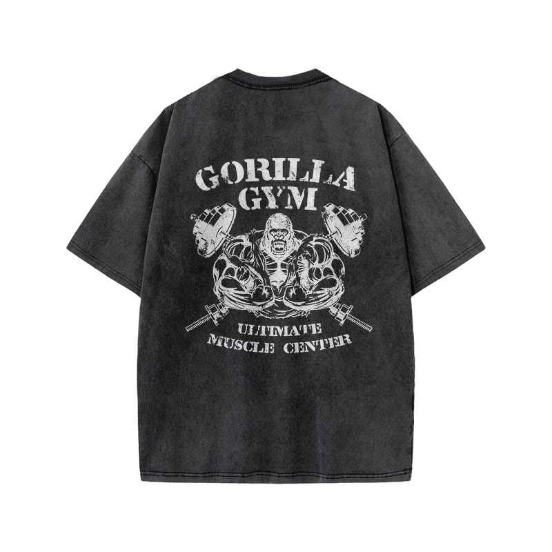 100% Cotton GORILLA GYM Gym Print Acid Washed T-shirt - image 4