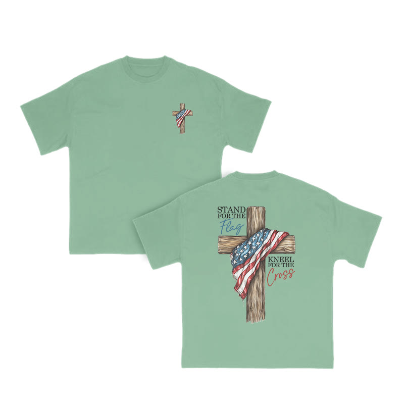 Unisex 100% Cotton Stand For The Flag Kneel For The Cross Print T-shirt - Green - US16-18(2XL) - image 9