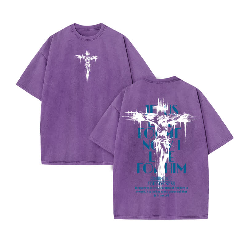 Unisex 100% Cotton Jesus Forgiveness Print Acid Washed T-shirt - Purple - US20-22(3XL) - image 9