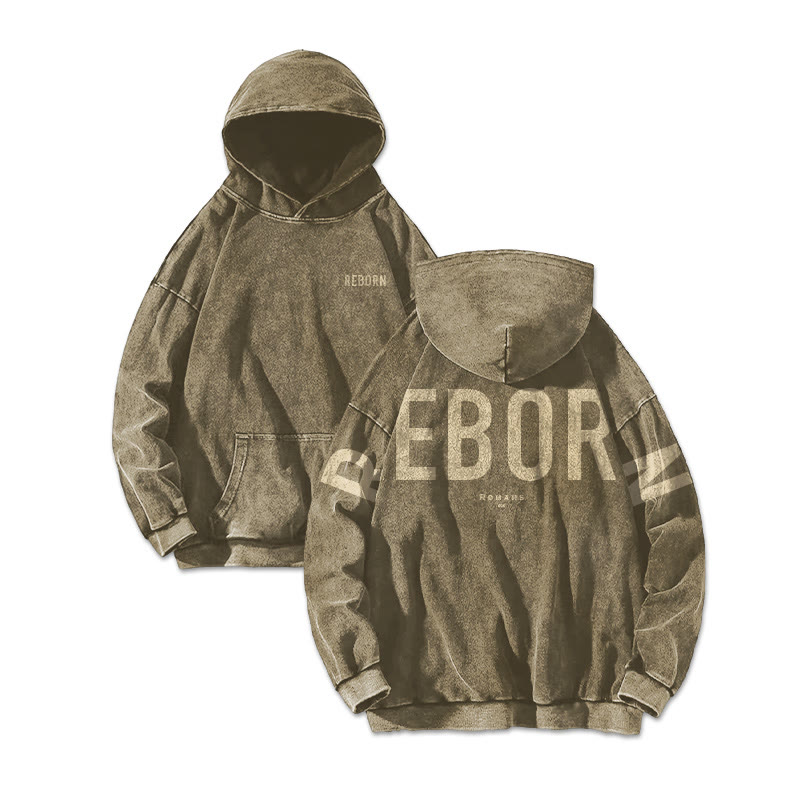 Reborn Romans 6:4 Printed Washed Hoodie  - Khaki - US16-18(2XL) - image 3