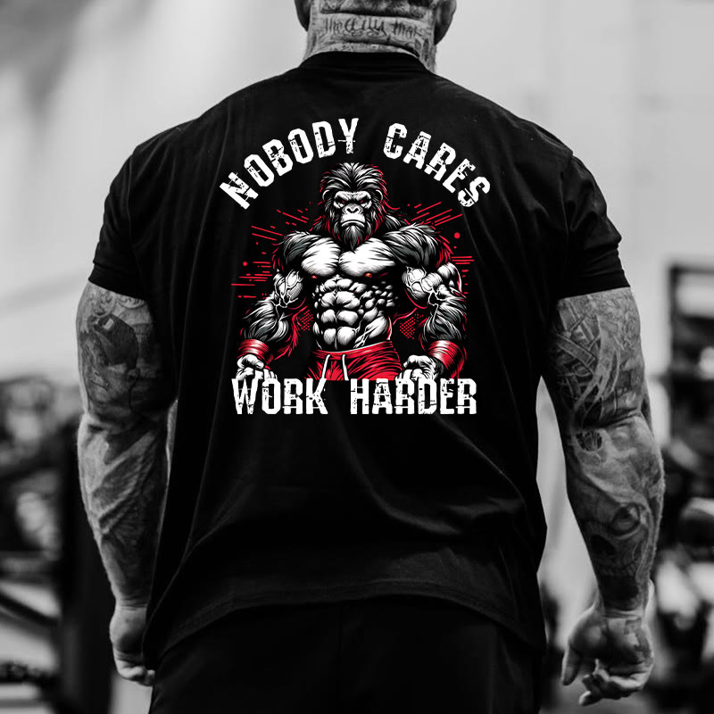 Gym 100% Cotton Nobody Cares Work Harder Print T-shirt - Black - US16-18(2XL) - image 5