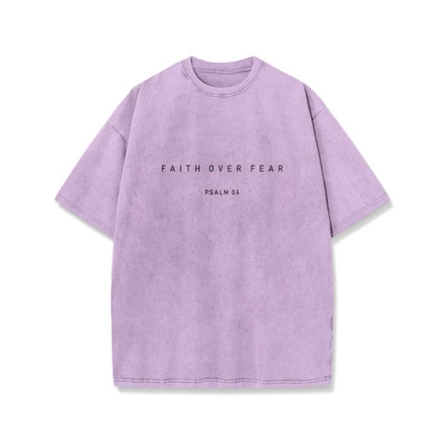 Faith Over Fear Psalm 34 Print Washed T-shirt