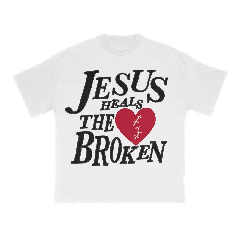 Unisex Jesus Heals The Broken Print T-shirt - White - US16-18(2XL) - image 4