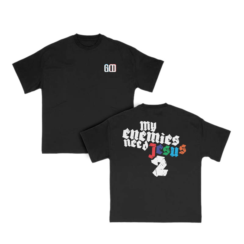 Unisex My Enemies Need Jesus 2 Print T-shirt - Black - US16-18(2XL) - image 5