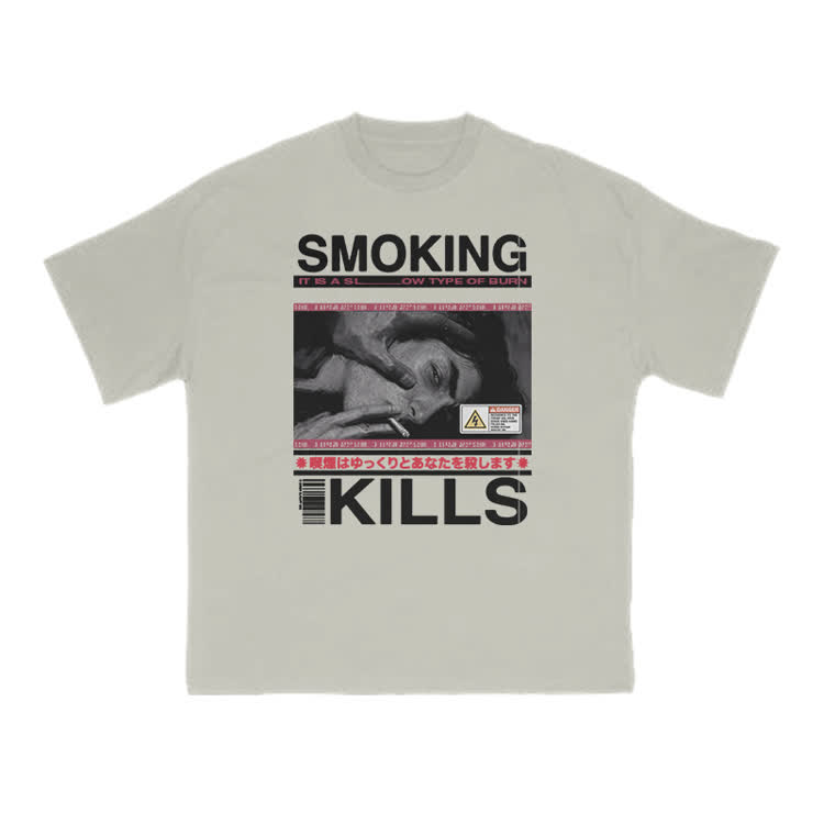 Smoking Kills Retro Manga Style Men Graphic Print T-Shirt - Warm Grey - US16-18(2XL) - image 13