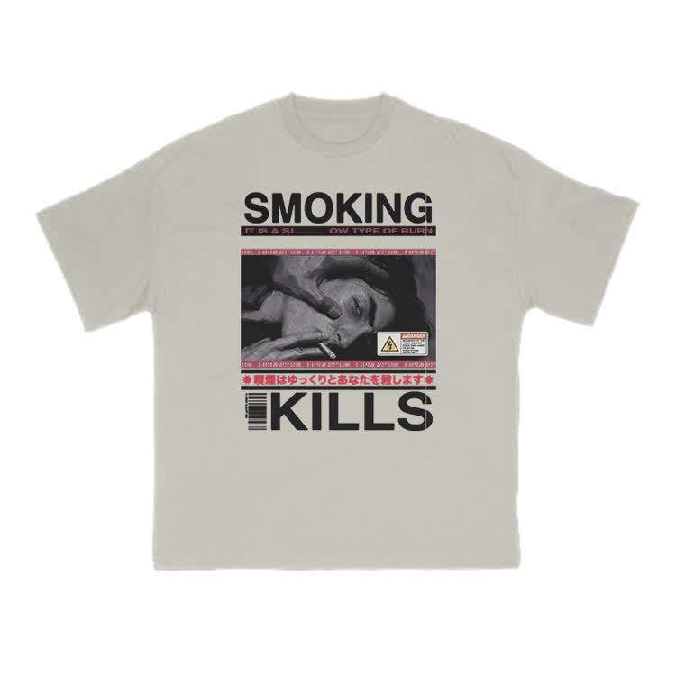 Smoking Kills Retro Manga Style Men Graphic Print T-Shirt - Warm Grey - US16-18(2XL) - image 13
