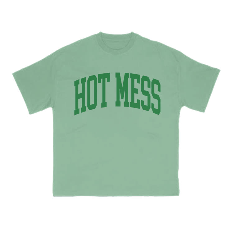 Casual Hot Mess Graphic Crew Neck T Shirt - Light Green - US16-18(2XL) - image 9