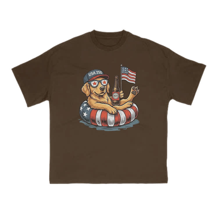 Vintage Patriotic Dog Graphic Crewneck T Shirt - Coffee - US16-18(2XL) - image 7