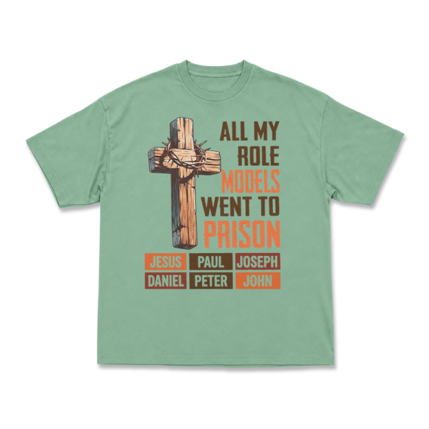 Cross and All My Role Models Went to Prison Statement Graphic T-Shirt - Light Green - US16-18(2XL) - image 7