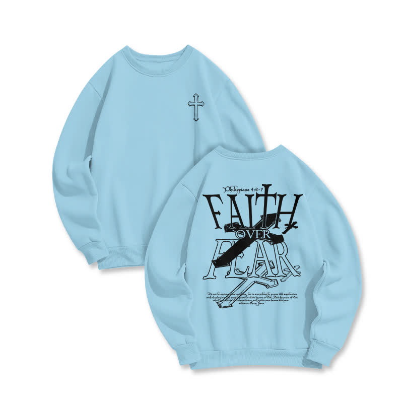 Unisex 100% Cotton Faith Over Fear Print Sweatshirt - Blue - US16-18(2XL) - image 5